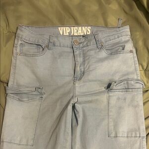 VIP Women's Light Wash Cargo Jeans Overalls